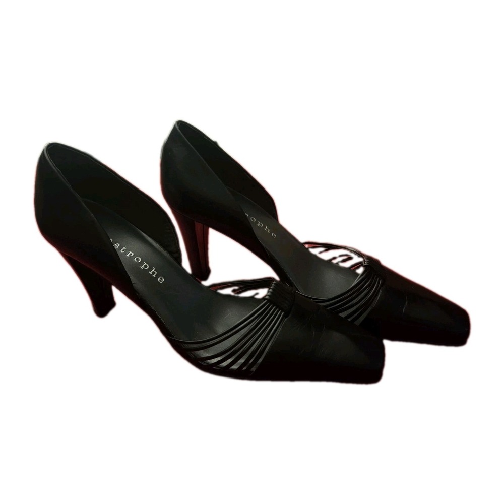 Apostrophe Black Leather D'Orsay Heels Pumps Women's Size 8.5M Cutout Pointed...